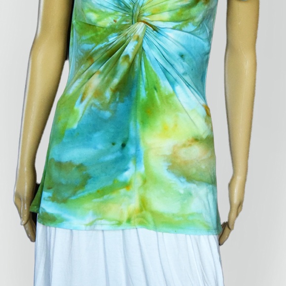 Blue Green Tie Dye Shirt - Twisted Front - Picture 2 of 5